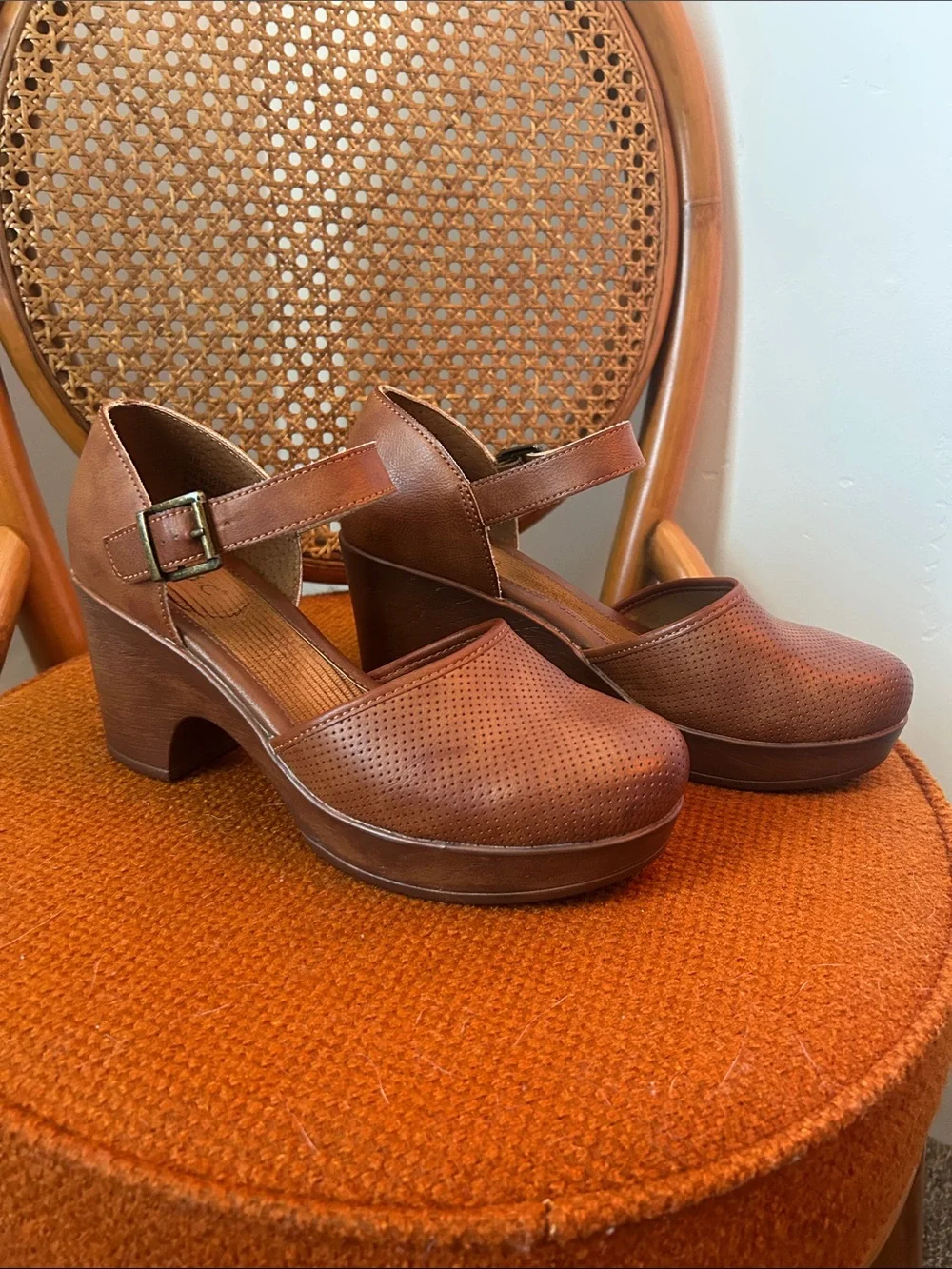 boc Brown Perforated Mary Jane Platform Heels